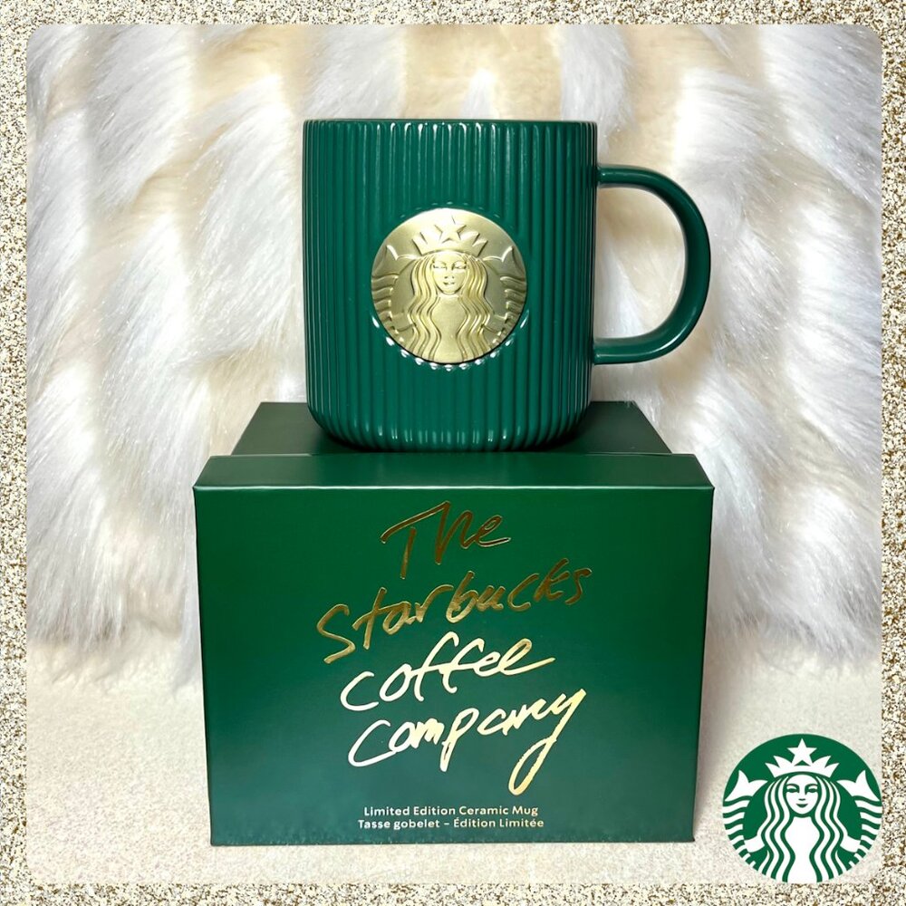 ☕ NIB/NWT 2025 Starbucks Ltd. Green Ribbed w/ Siren Signet 14oz Ceramic Mug